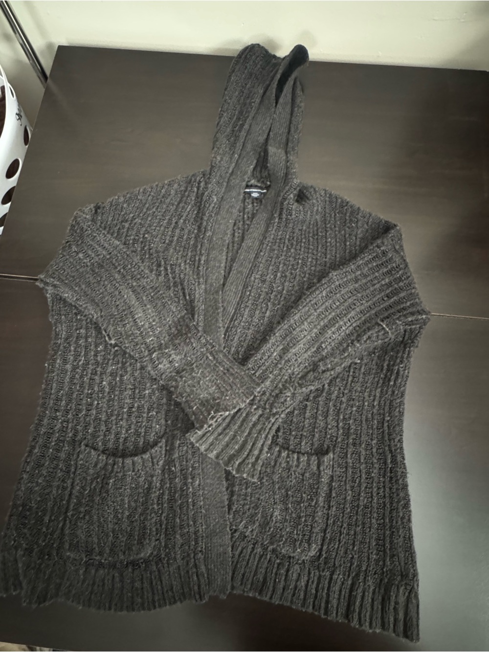 American Eagle Outfitters Hooded Ribbed Cardigan - Charcoal